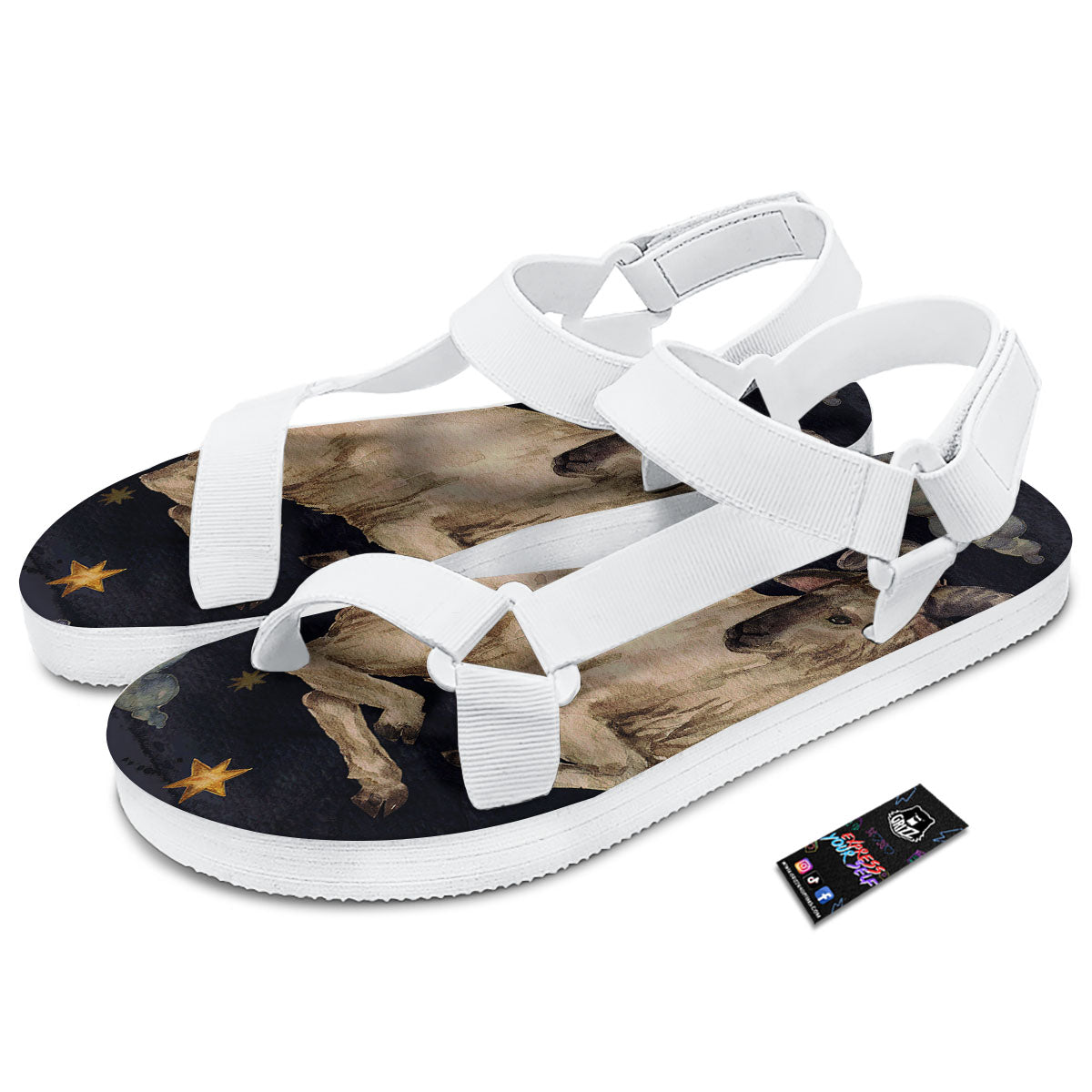 Zodiac Sign Watercolor Aries Print White Open Toe Sandals-grizzshop