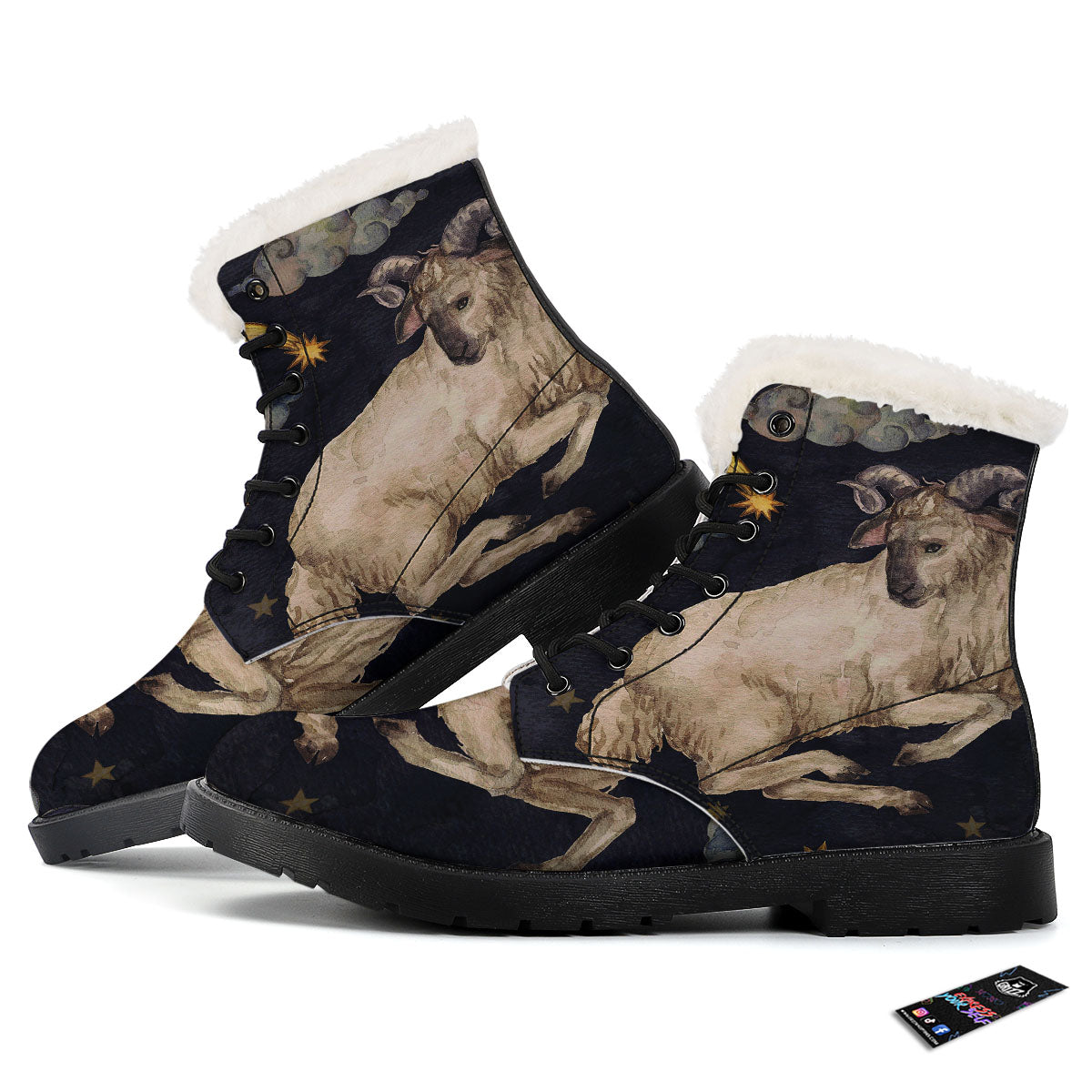 Zodiac Sign Watercolor Aries Print Winter Boots-grizzshop
