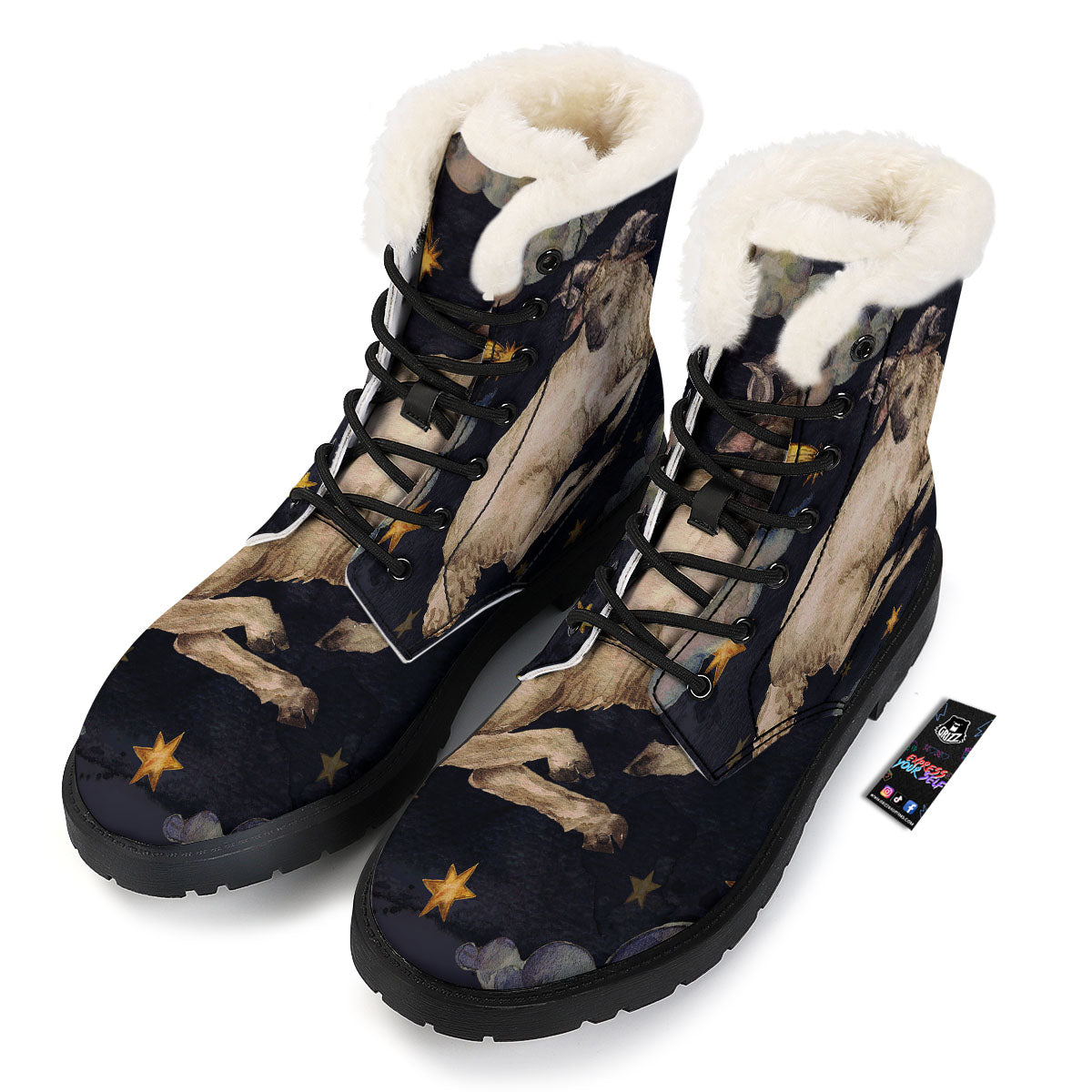 Zodiac Sign Watercolor Aries Print Winter Boots-grizzshop