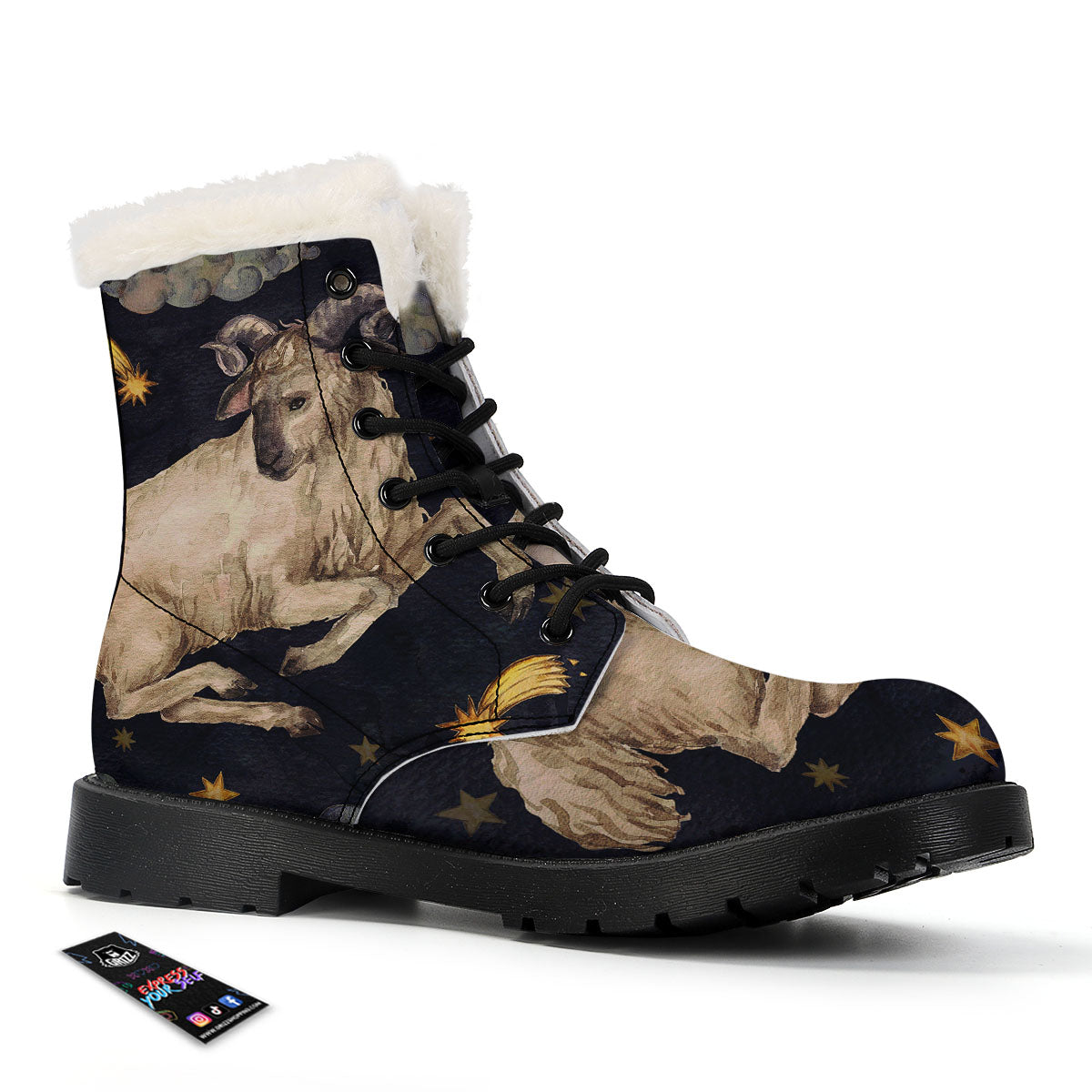 Zodiac Sign Watercolor Aries Print Winter Boots-grizzshop