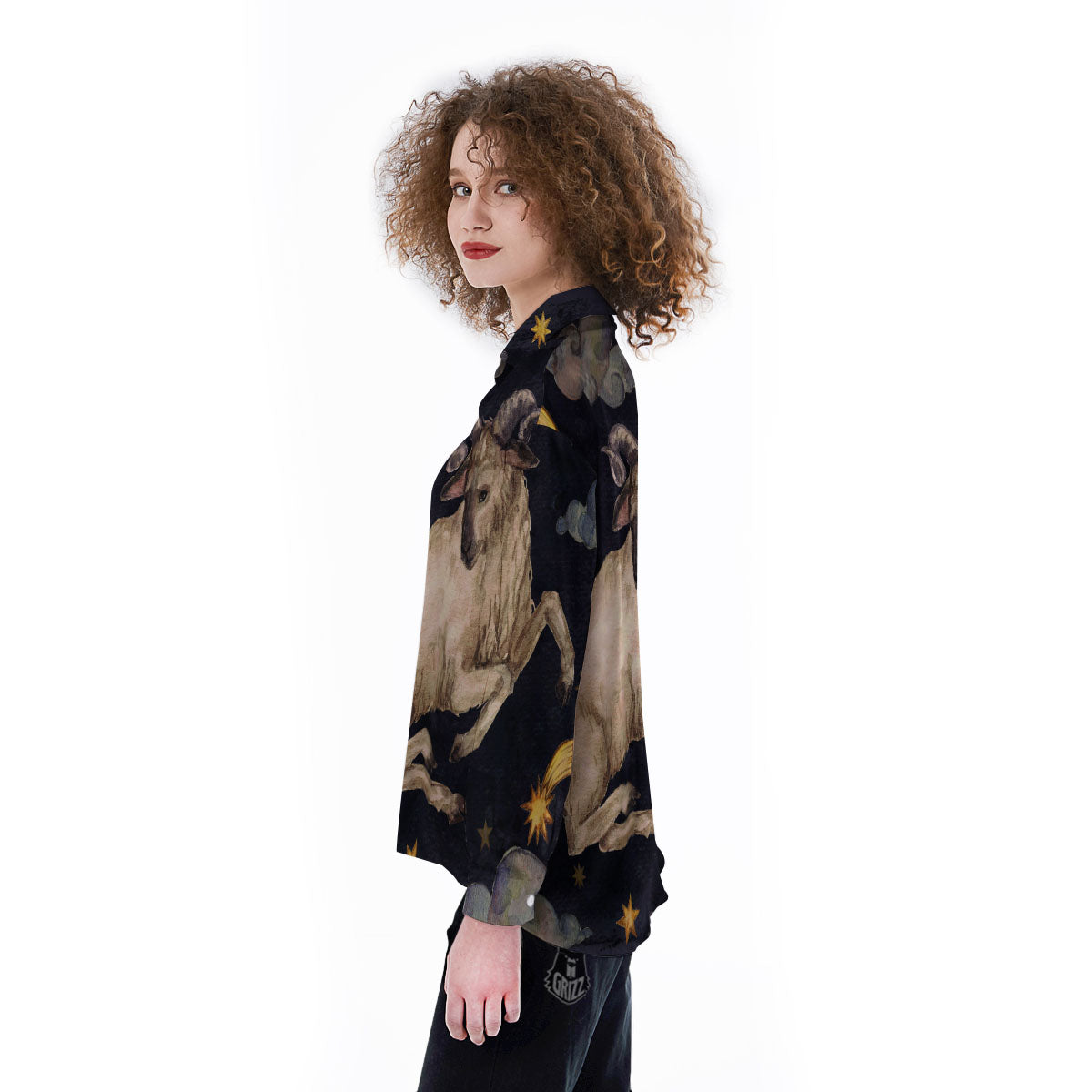 Zodiac Sign Watercolor Aries Print Women's Long Sleeve Shirts-grizzshop