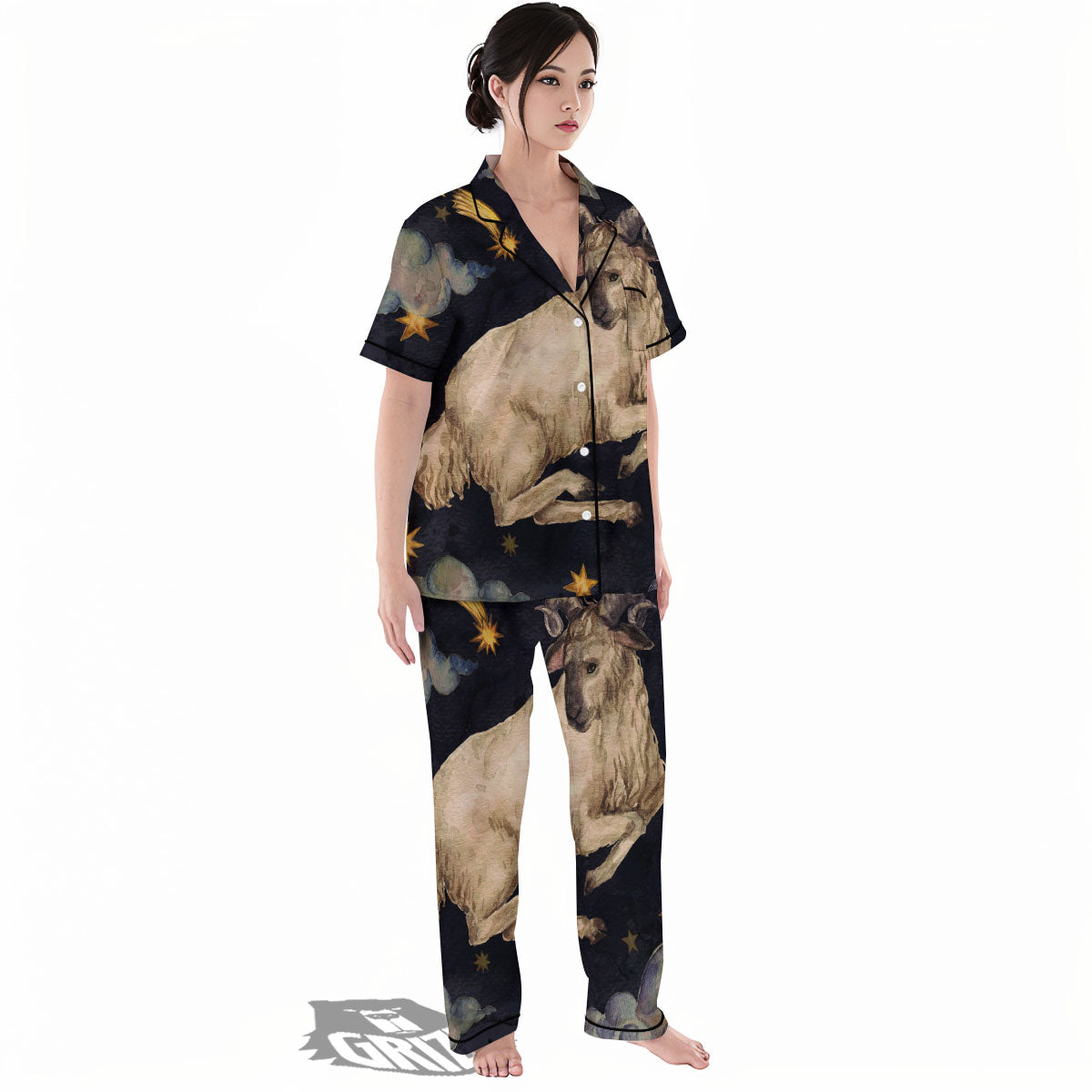 Zodiac Sign Watercolor Aries Print Women's Pajamas Set-grizzshop