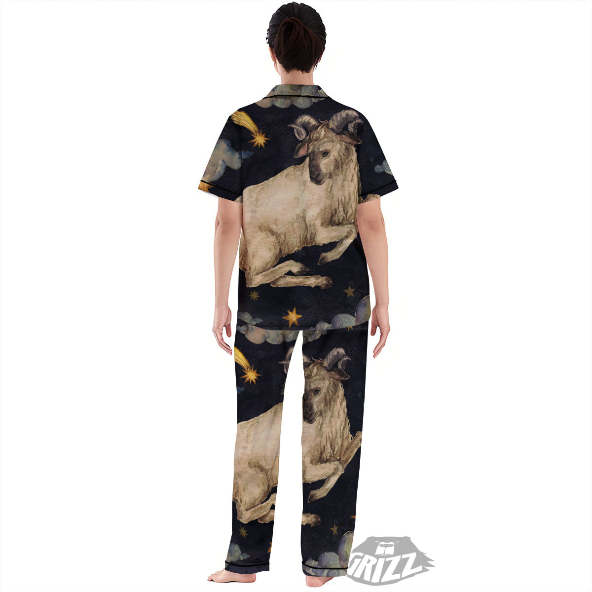 Zodiac Sign Watercolor Aries Print Women's Pajamas Set-grizzshop