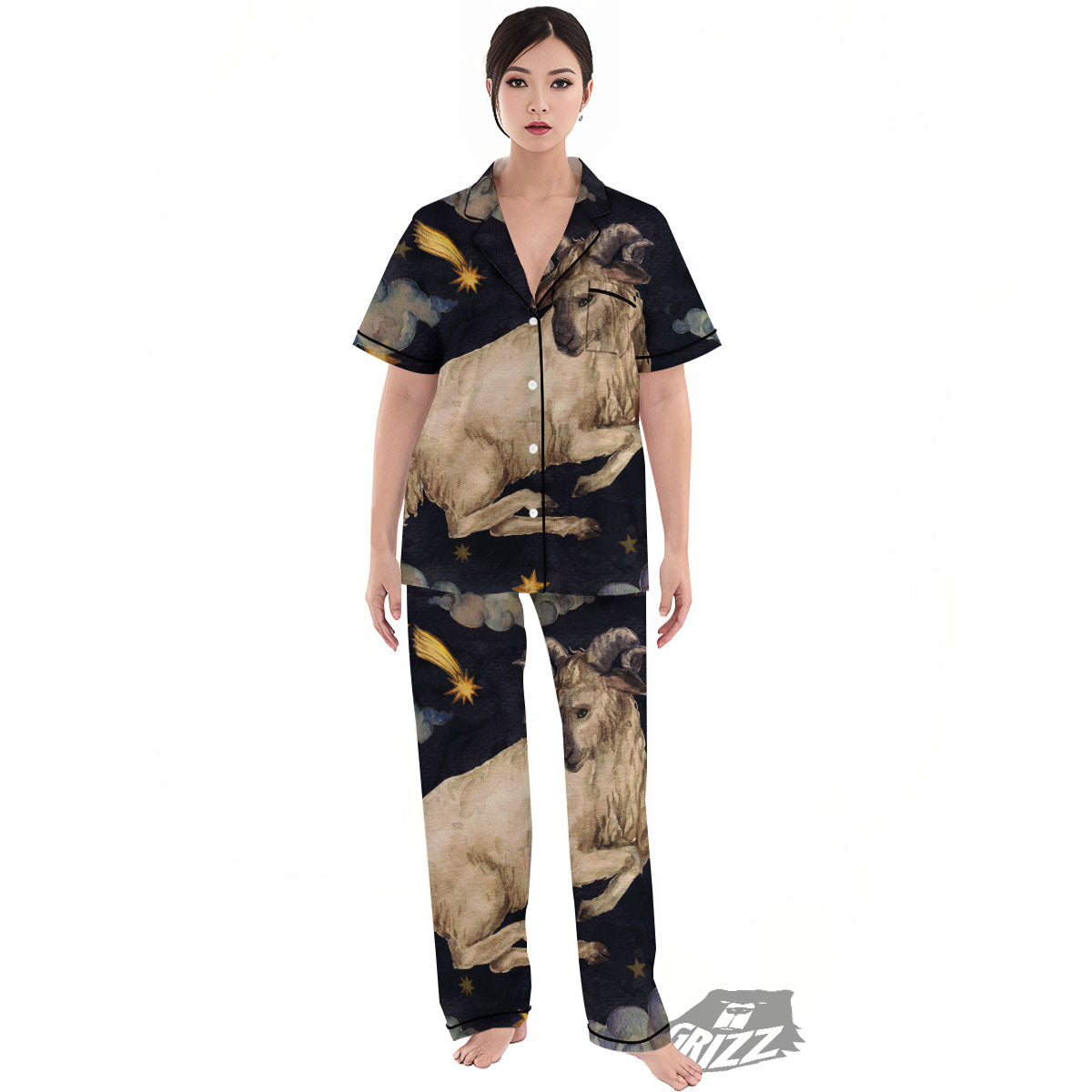 Zodiac Sign Watercolor Aries Print Women's Pajamas Set-grizzshop
