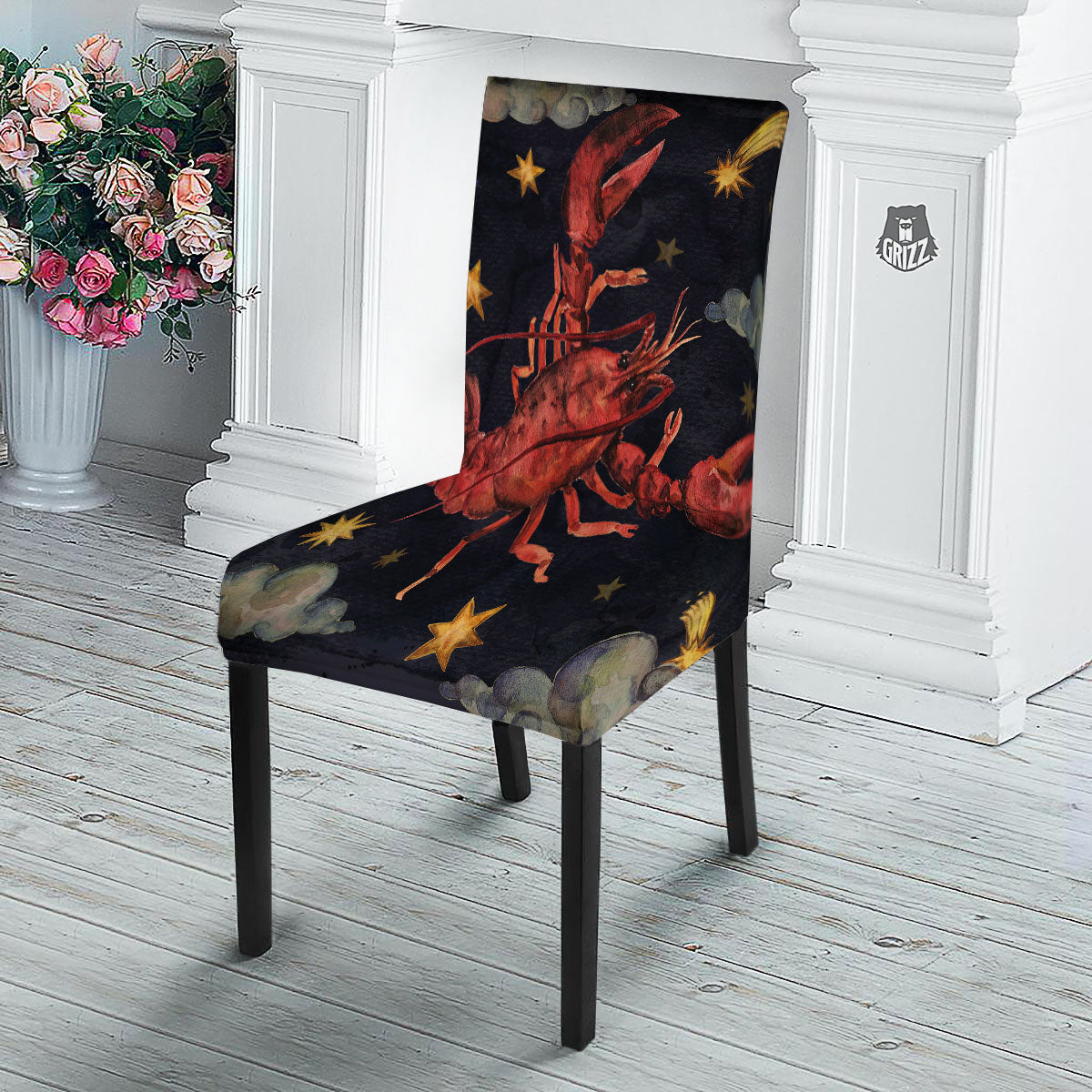 Zodiac Sign Watercolor Cancer Print Dining Chair Slipcover-grizzshop
