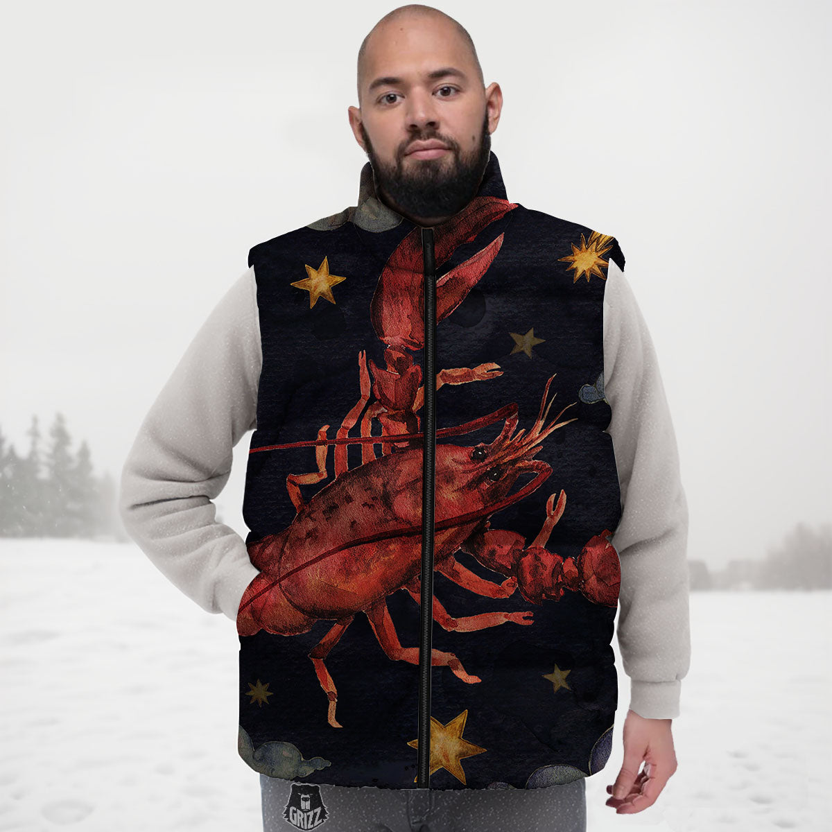 Zodiac Sign Watercolor Cancer Print Down Vest