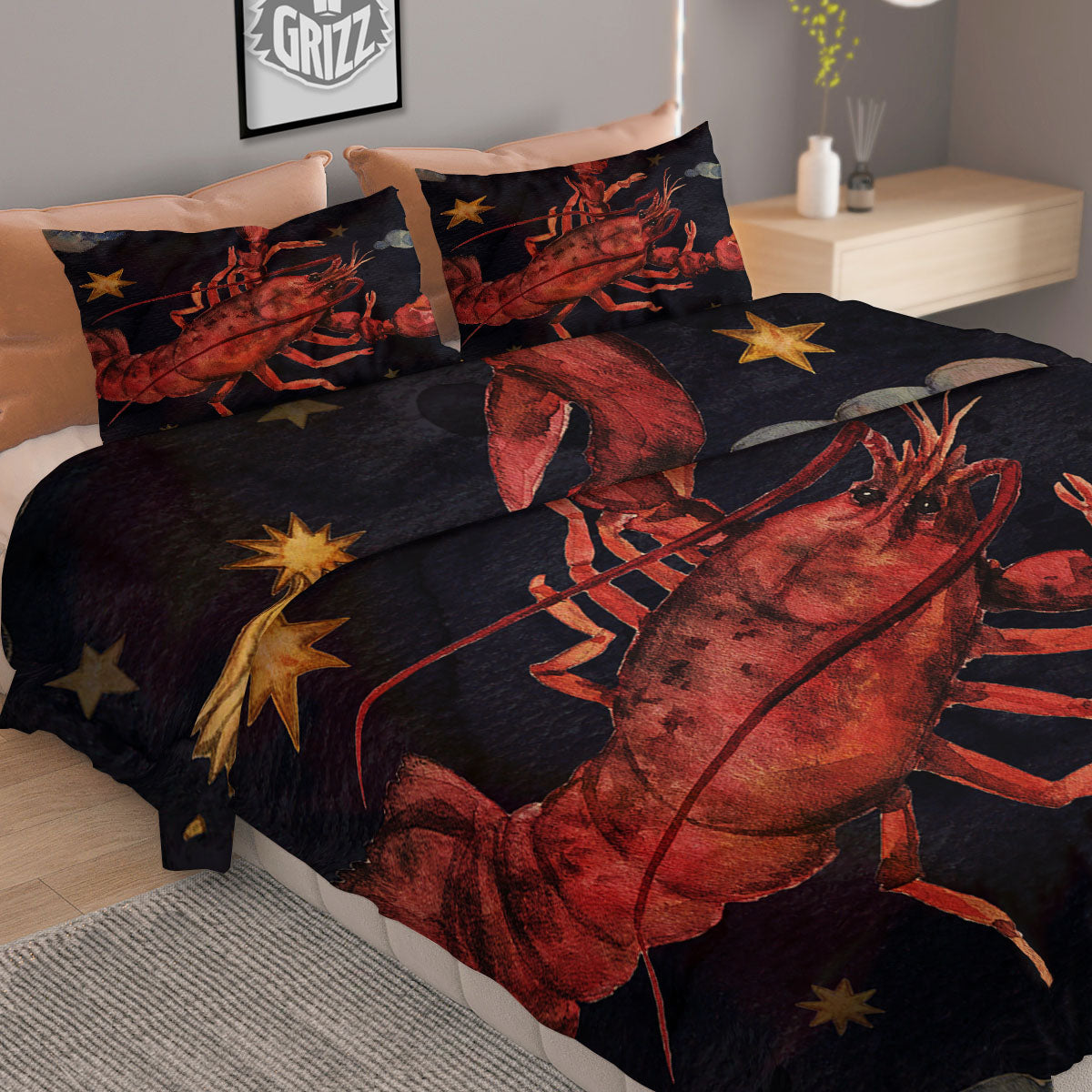 Zodiac Sign Watercolor Cancer Print Duvet Cover Bedding Set