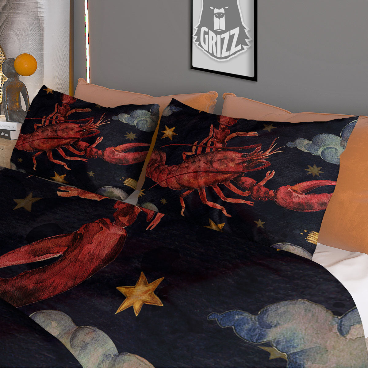 Zodiac Sign Watercolor Cancer Print Duvet Cover Bedding Set