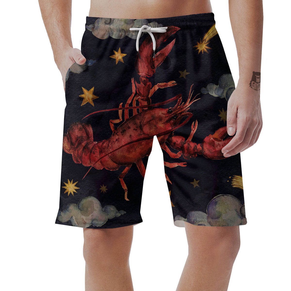 Zodiac Sign Watercolor Cancer Print Men's Shorts-grizzshop