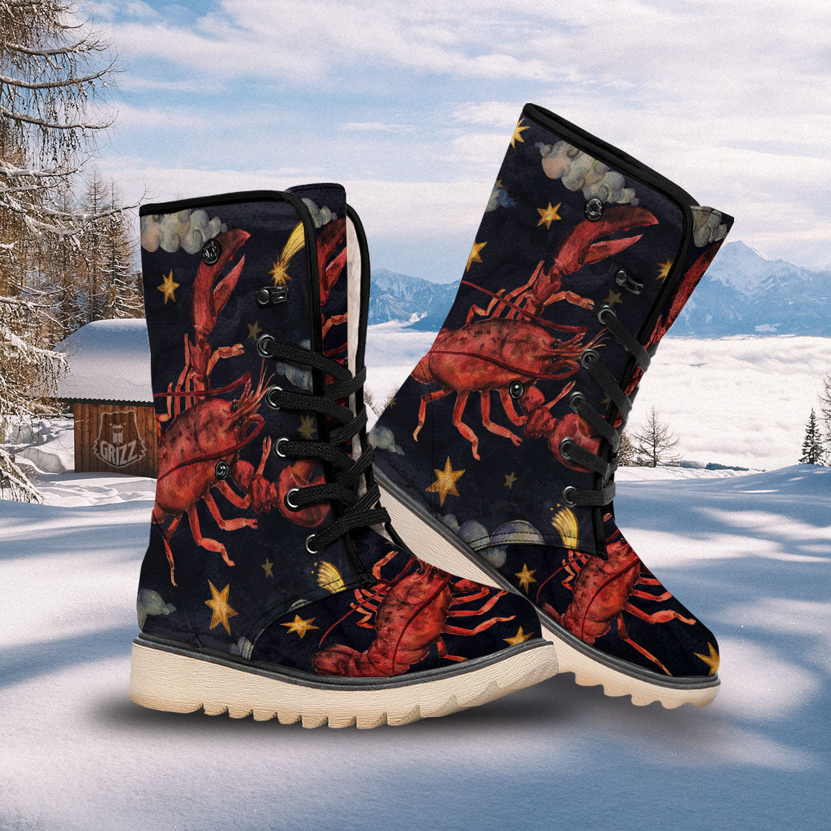 Zodiac Sign Watercolor Cancer Print Snow Boots-grizzshop