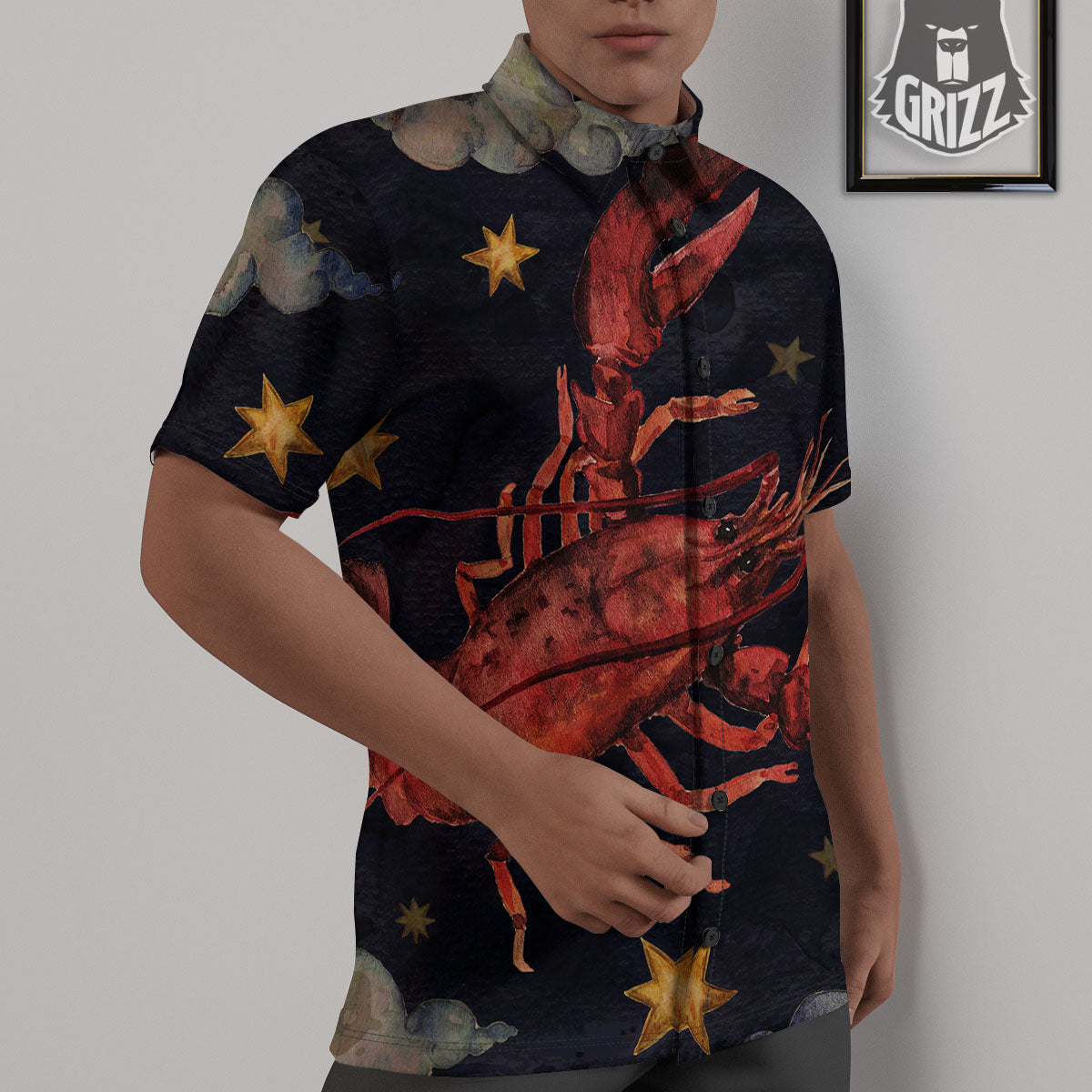 Zodiac Sign Watercolor Cancer Print Untucked Shirts-grizzshop
