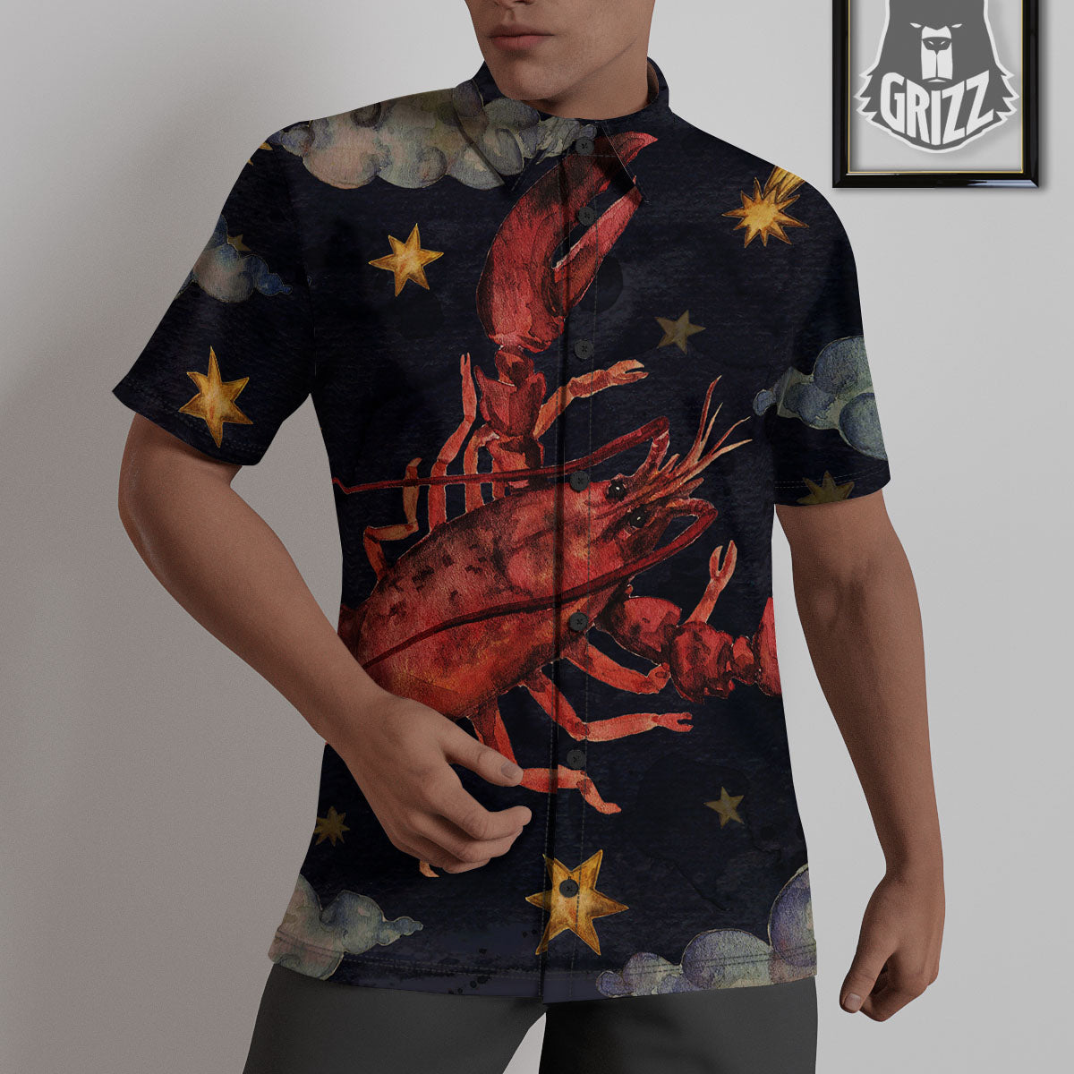 Zodiac Sign Watercolor Cancer Print Untucked Shirts-grizzshop