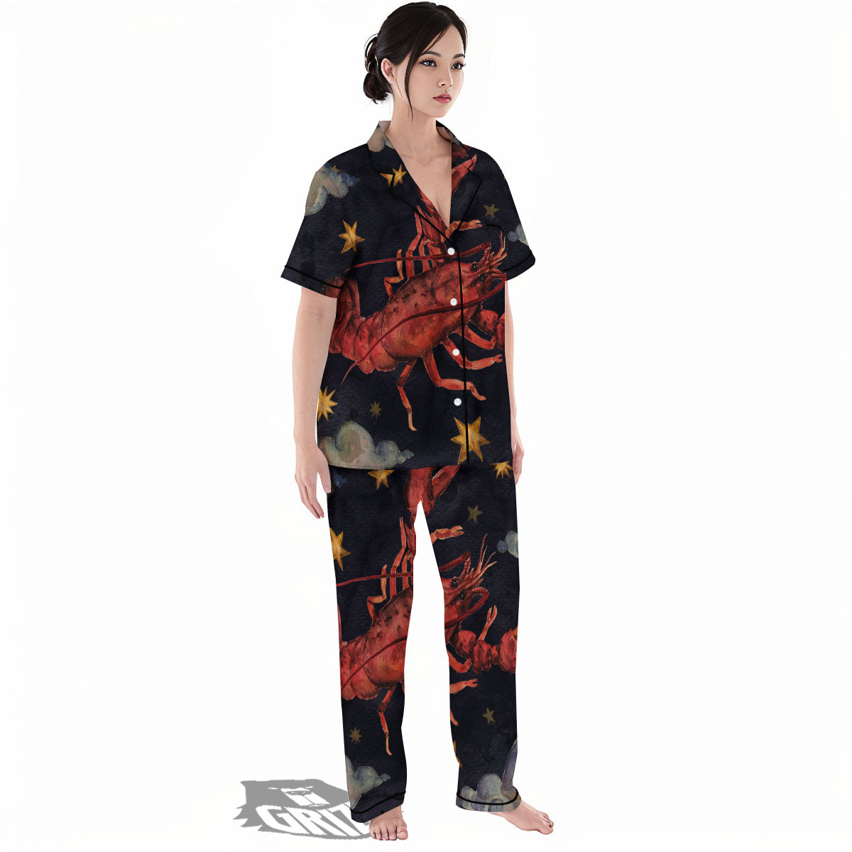 Zodiac Sign Watercolor Cancer Print Women's Pajamas Set-grizzshop