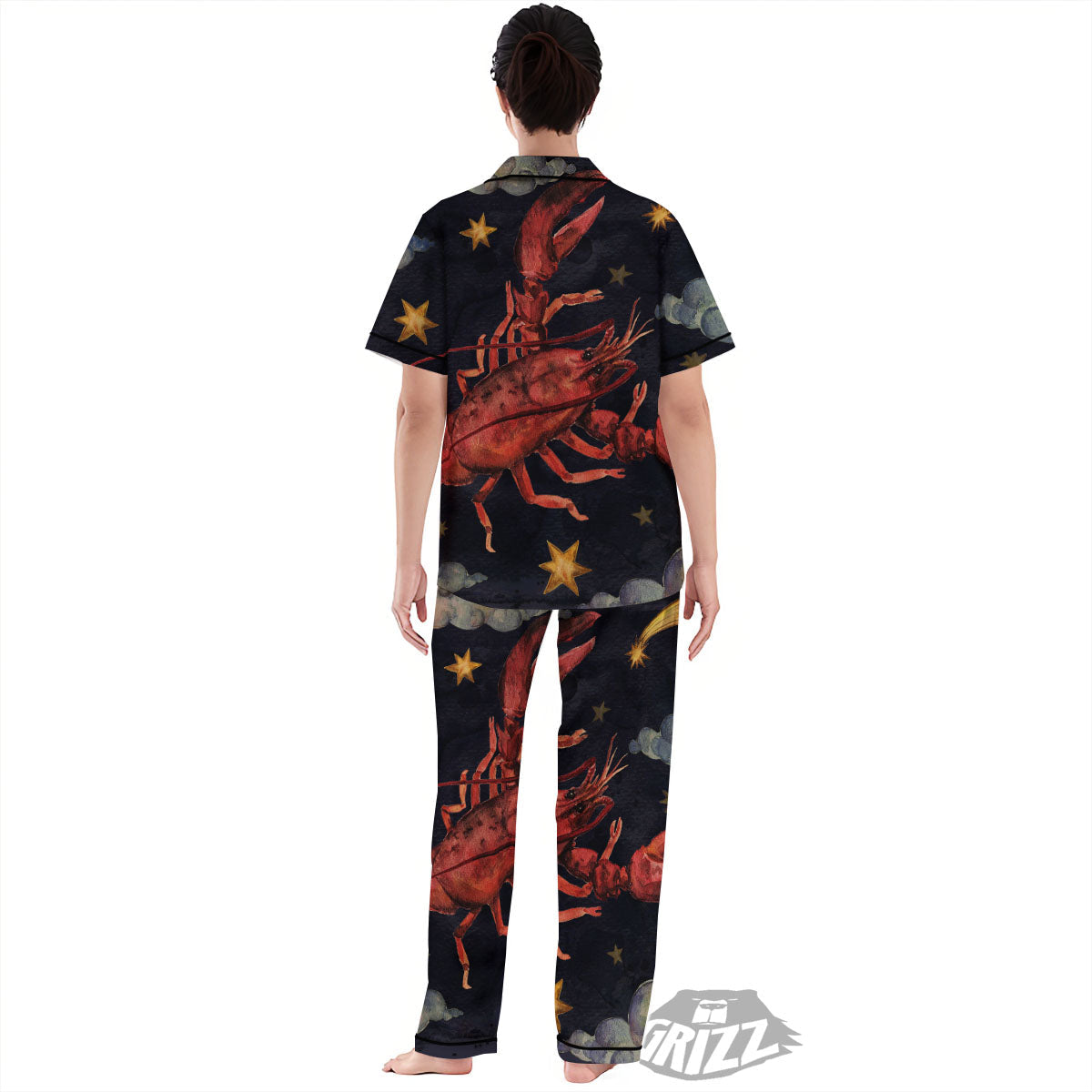 Zodiac Sign Watercolor Cancer Print Women's Pajamas Set-grizzshop
