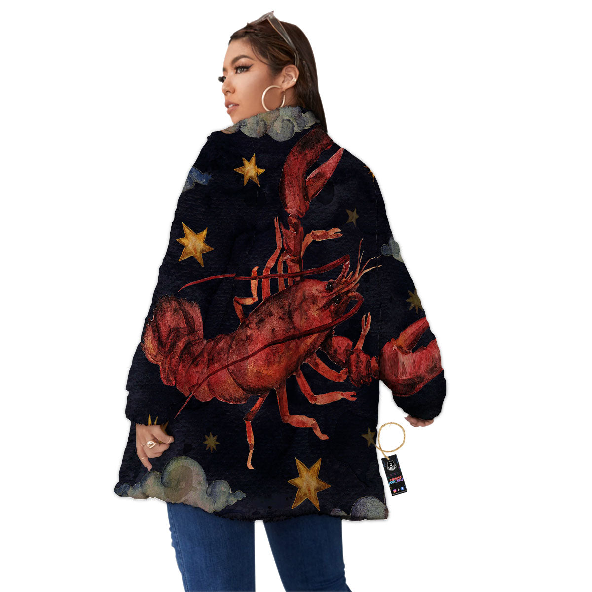 Zodiac Sign Watercolor Cancer Print Women's Sherpa Jacket-grizzshop