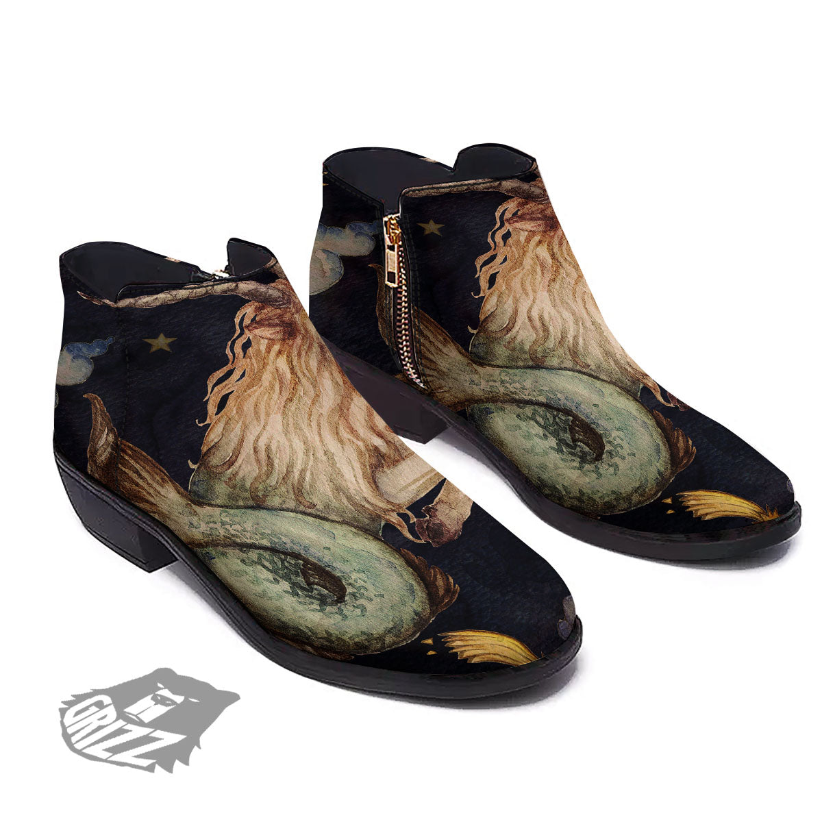 Zodiac Sign Watercolor Capricorn Print Ankle Boots-grizzshop