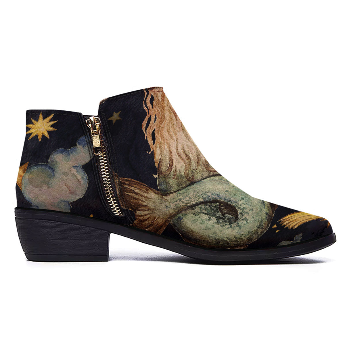Zodiac Sign Watercolor Capricorn Print Ankle Boots-grizzshop