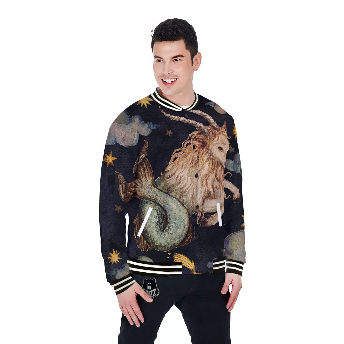 Zodiac Sign Watercolor Capricorn Print Baseball Jacket-grizzshop