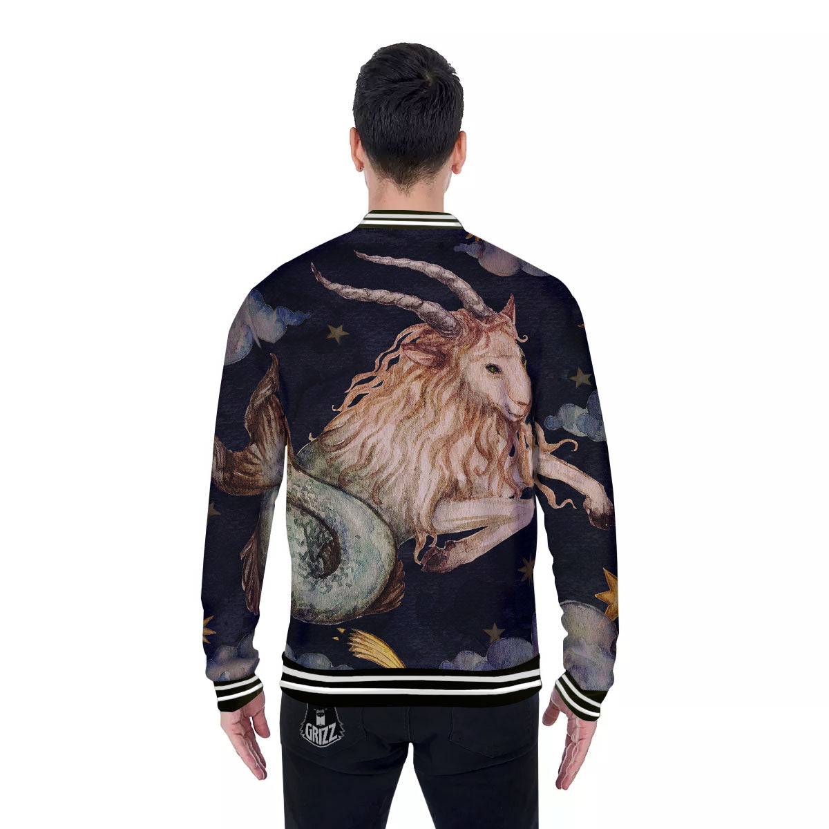 Zodiac Sign Watercolor Capricorn Print Baseball Jacket-grizzshop