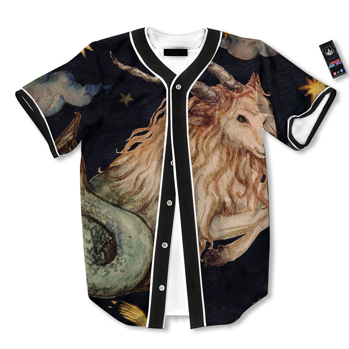 Zodiac Sign Watercolor Capricorn Print Baseball Jersey-grizzshop