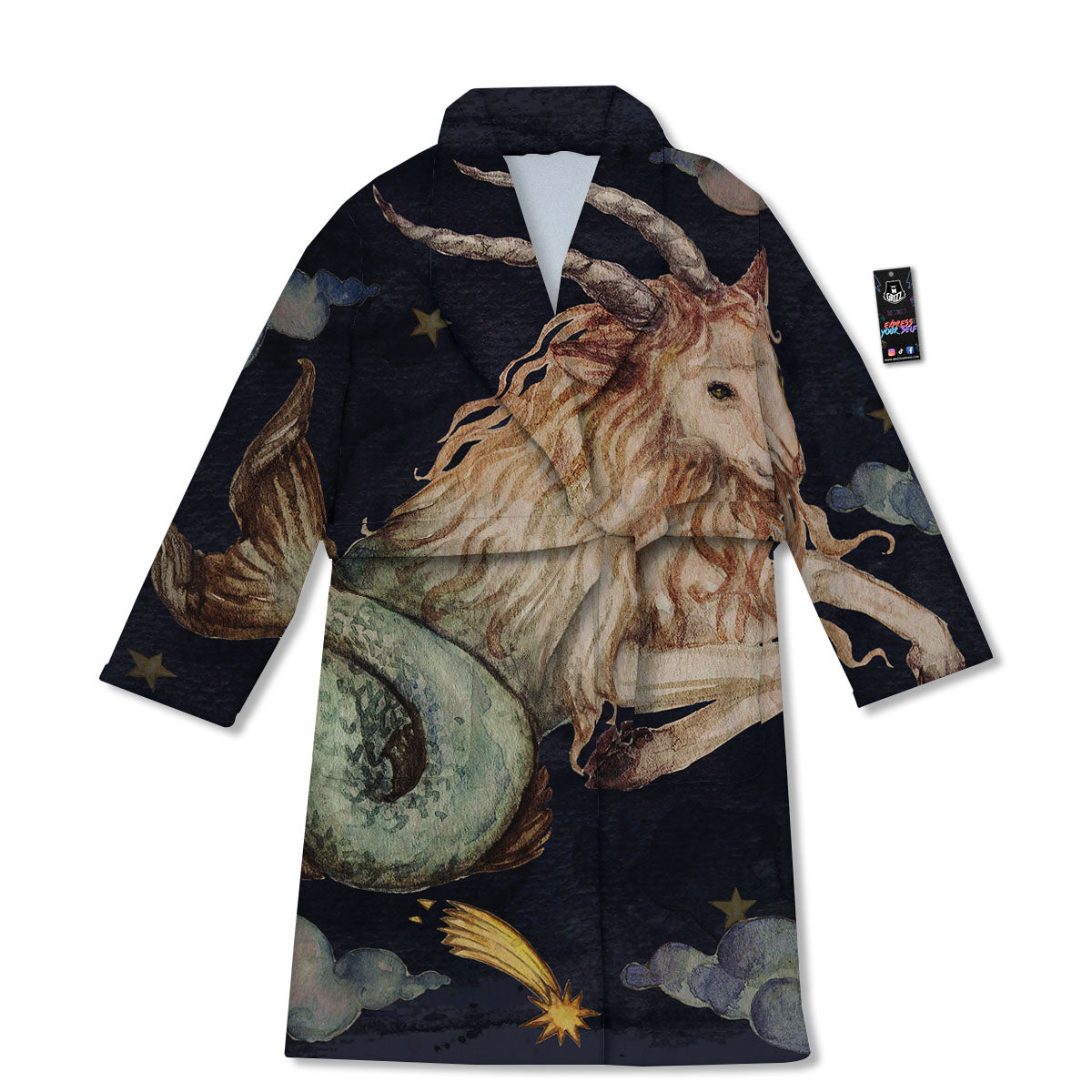 Zodiac Sign Watercolor Capricorn Print Bathrobe-grizzshop
