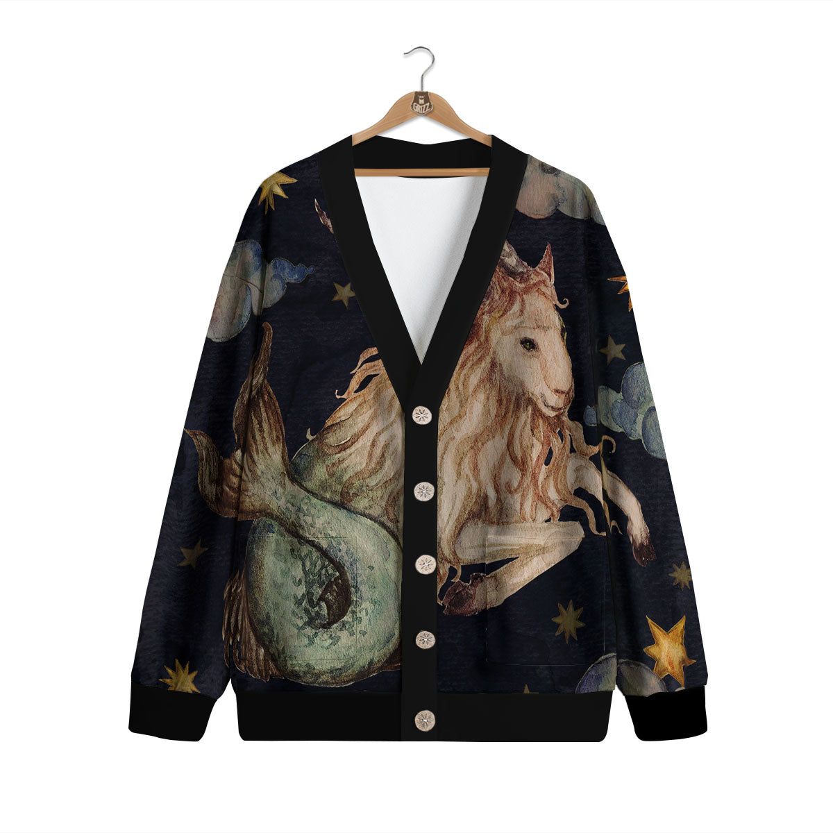 Zodiac Sign Watercolor Capricorn Print Cardigan-grizzshop