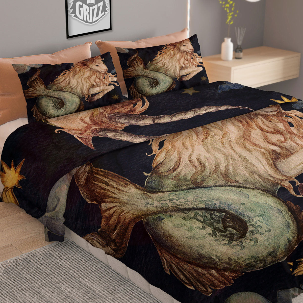 Zodiac Sign Watercolor Capricorn Print Duvet Cover Bedding Set