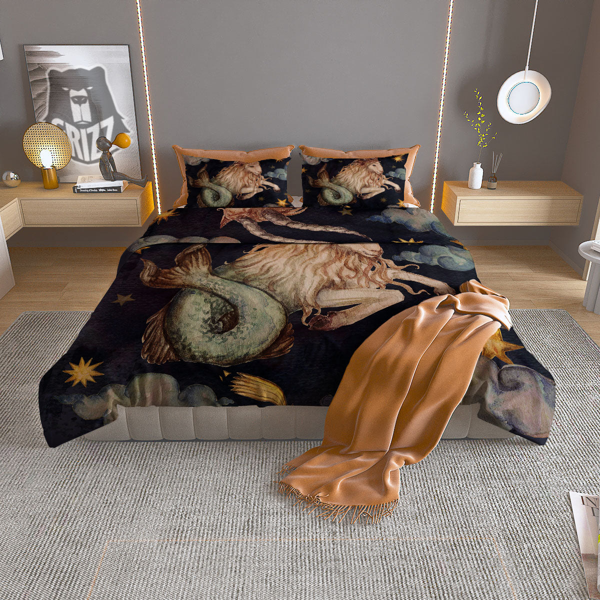 Zodiac Sign Watercolor Capricorn Print Duvet Cover Bedding Set