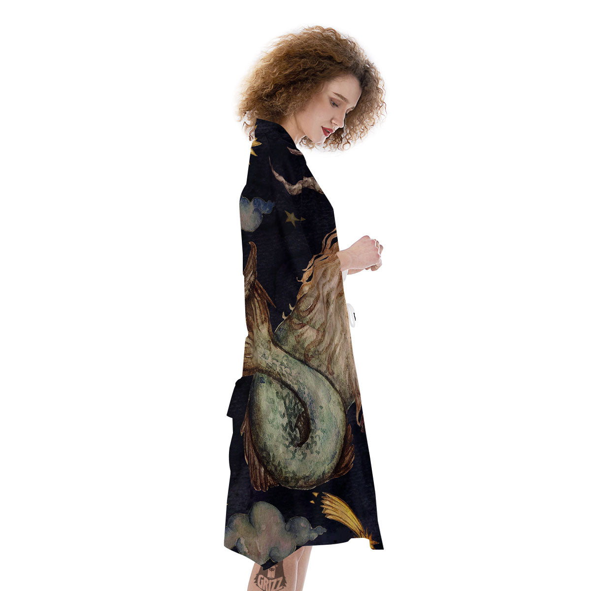 Zodiac Sign Watercolor Capricorn Print Kimono-grizzshop