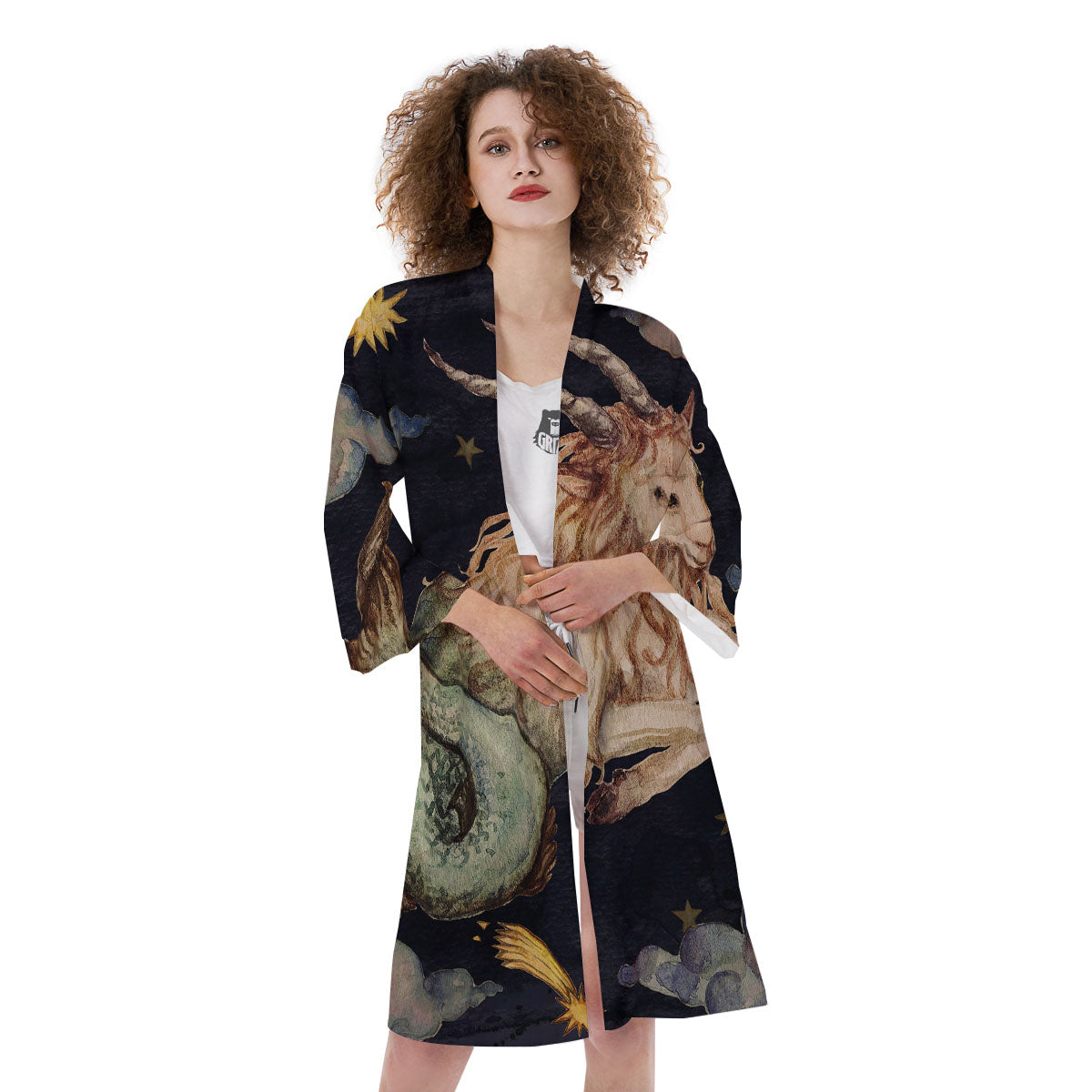 Zodiac Sign Watercolor Capricorn Print Kimono-grizzshop