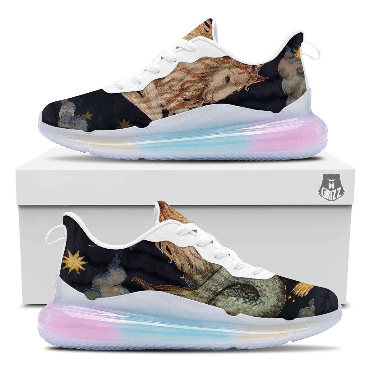 Zodiac Sign Watercolor Capricorn Print Running Sneakers-grizzshop
