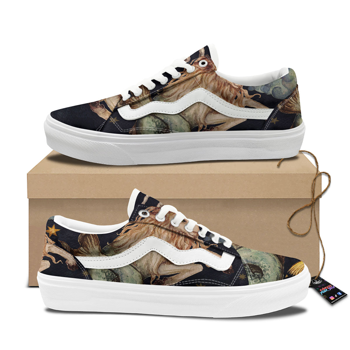 Zodiac Sign Watercolor Capricorn Print Skate Shoes-grizzshop