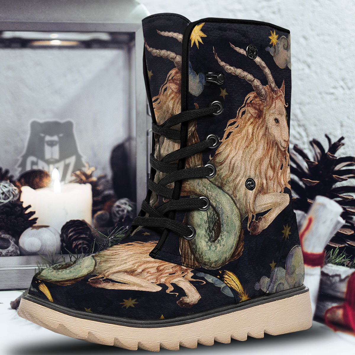 Zodiac Sign Watercolor Capricorn Print Snow Boots-grizzshop