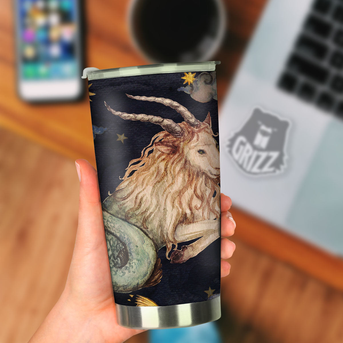 Zodiac Sign Watercolor Capricorn Print Tumbler-grizzshop