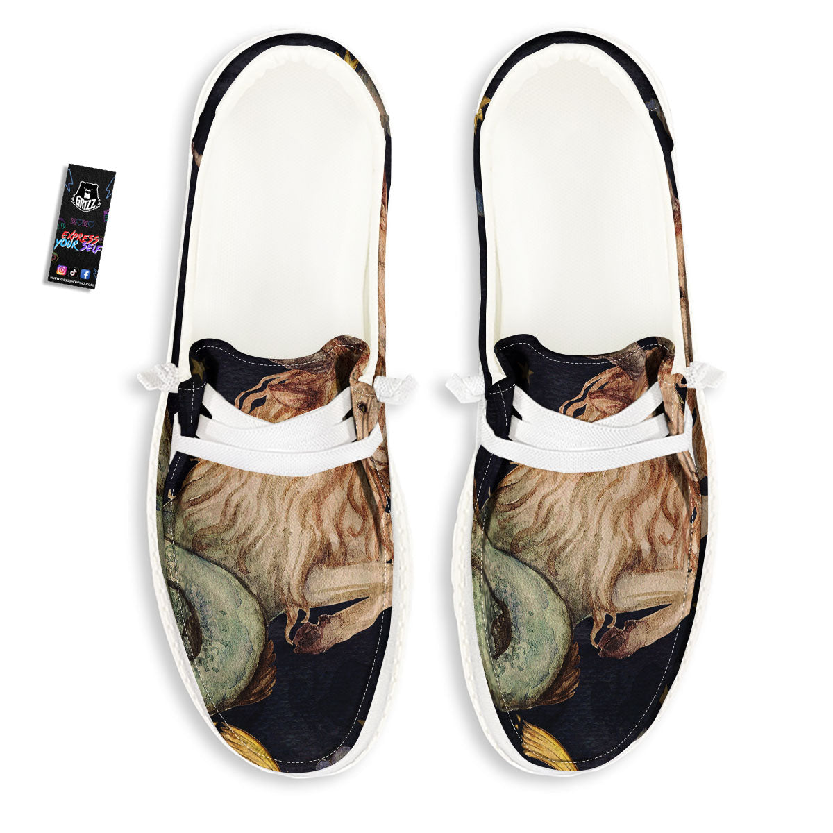 Zodiac Sign Watercolor Capricorn Print White Loafers-grizzshop