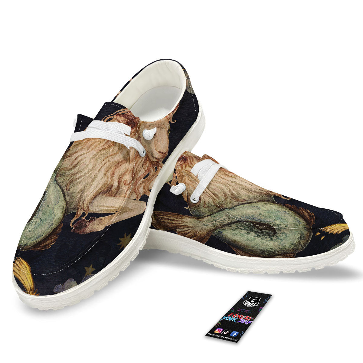 Zodiac Sign Watercolor Capricorn Print White Loafers-grizzshop