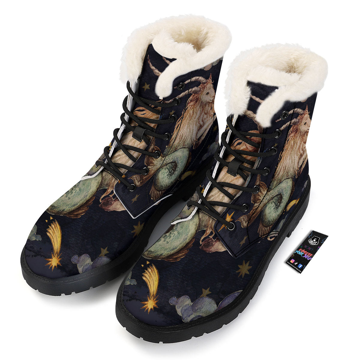 Zodiac Sign Watercolor Capricorn Print Winter Boots-grizzshop