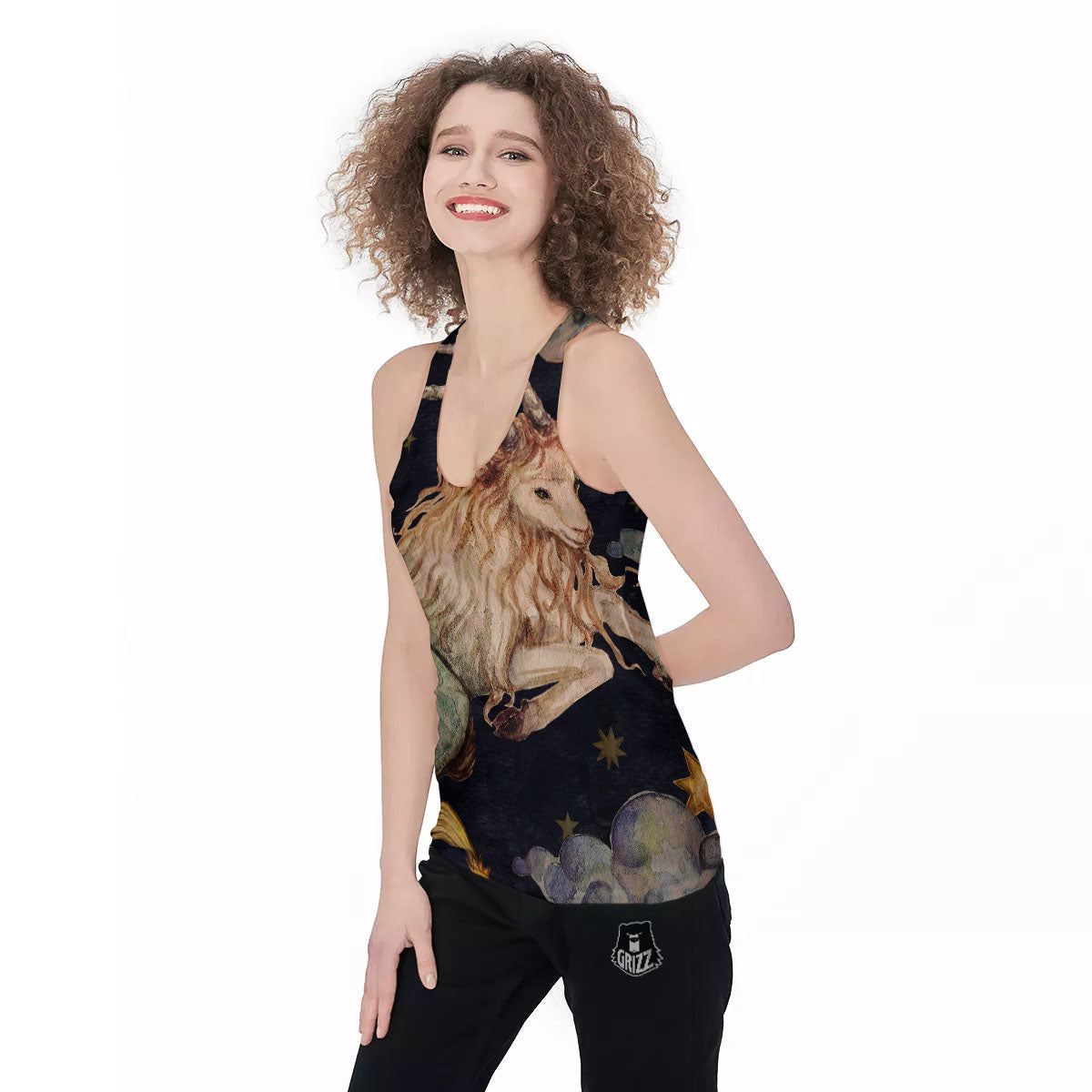 Zodiac Sign Watercolor Capricorn Print Women's Racerback Tank Top-grizzshop