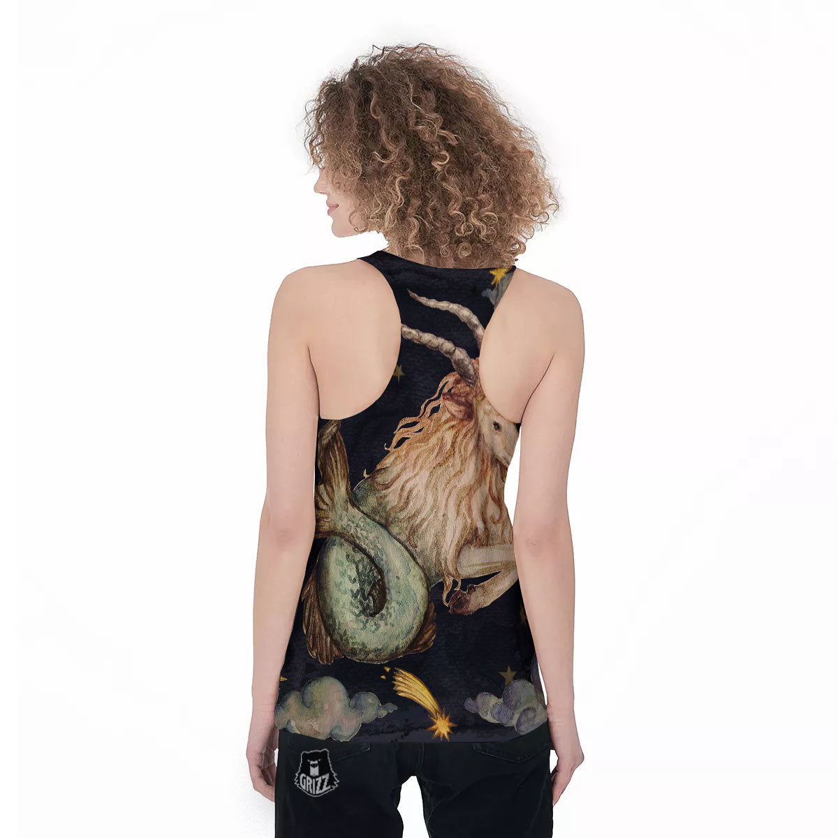Zodiac Sign Watercolor Capricorn Print Women's Racerback Tank Top-grizzshop