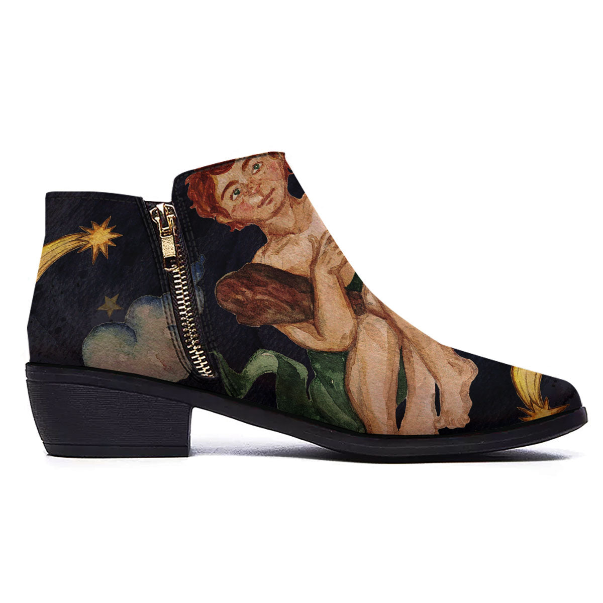 Zodiac Sign Watercolor Gemini Print Ankle Boots-grizzshop