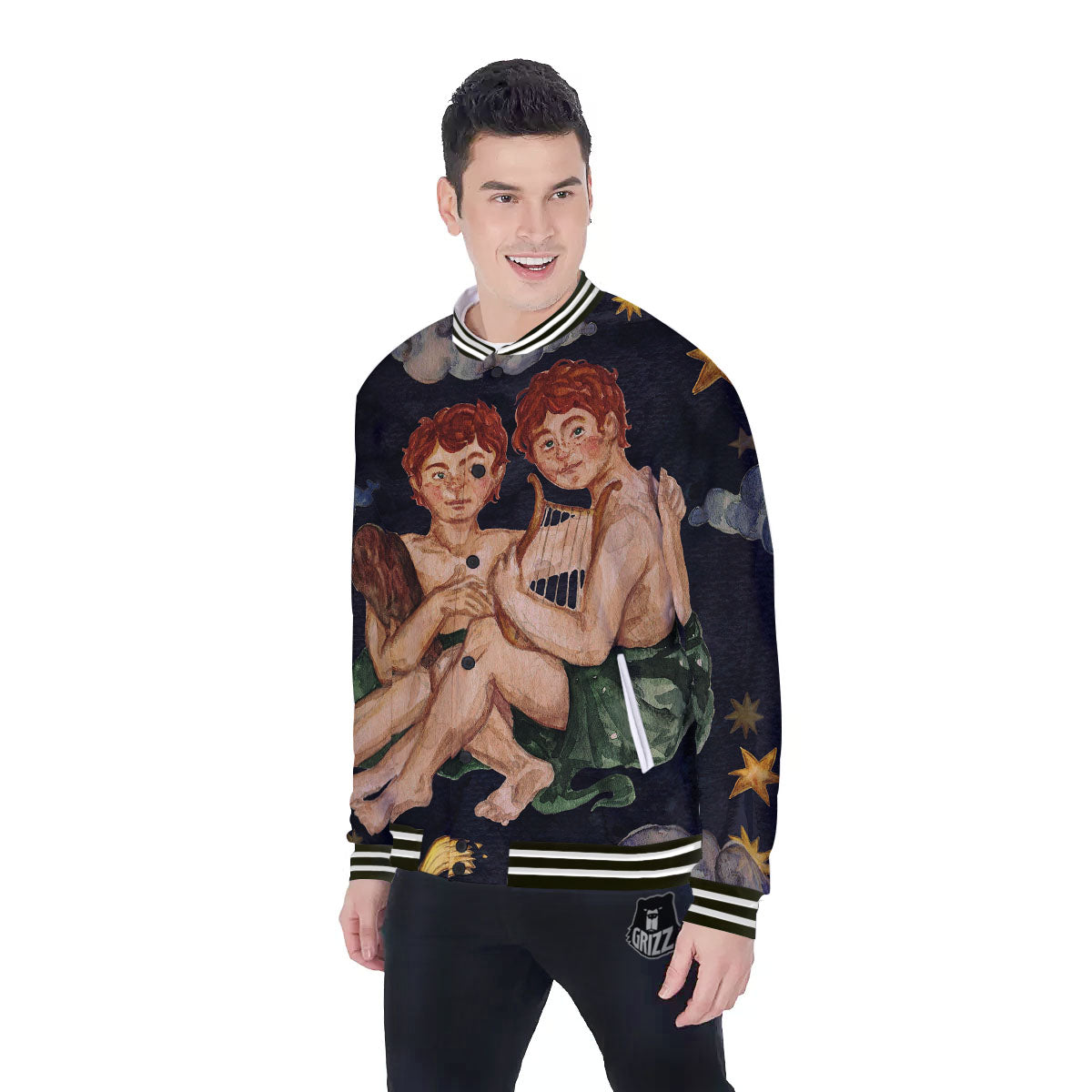Zodiac Sign Watercolor Gemini Print Baseball Jacket-grizzshop