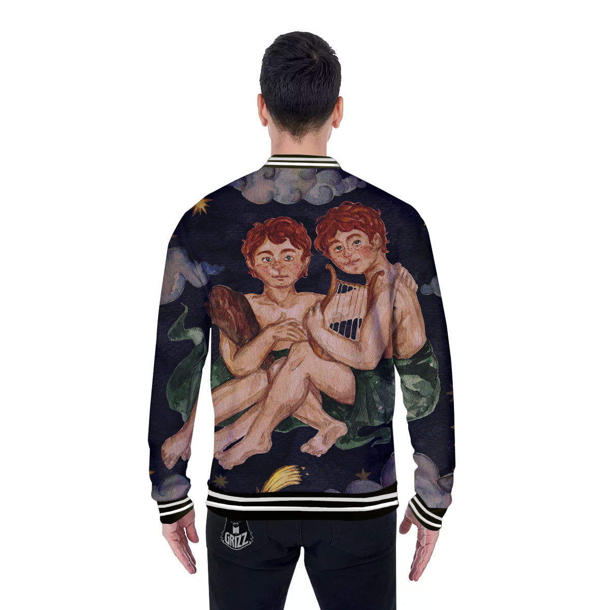 Zodiac Sign Watercolor Gemini Print Baseball Jacket-grizzshop