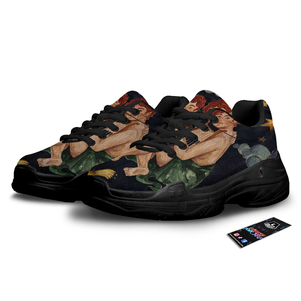 Zodiac Sign Watercolor Gemini Print Black Chunky Shoes-grizzshop