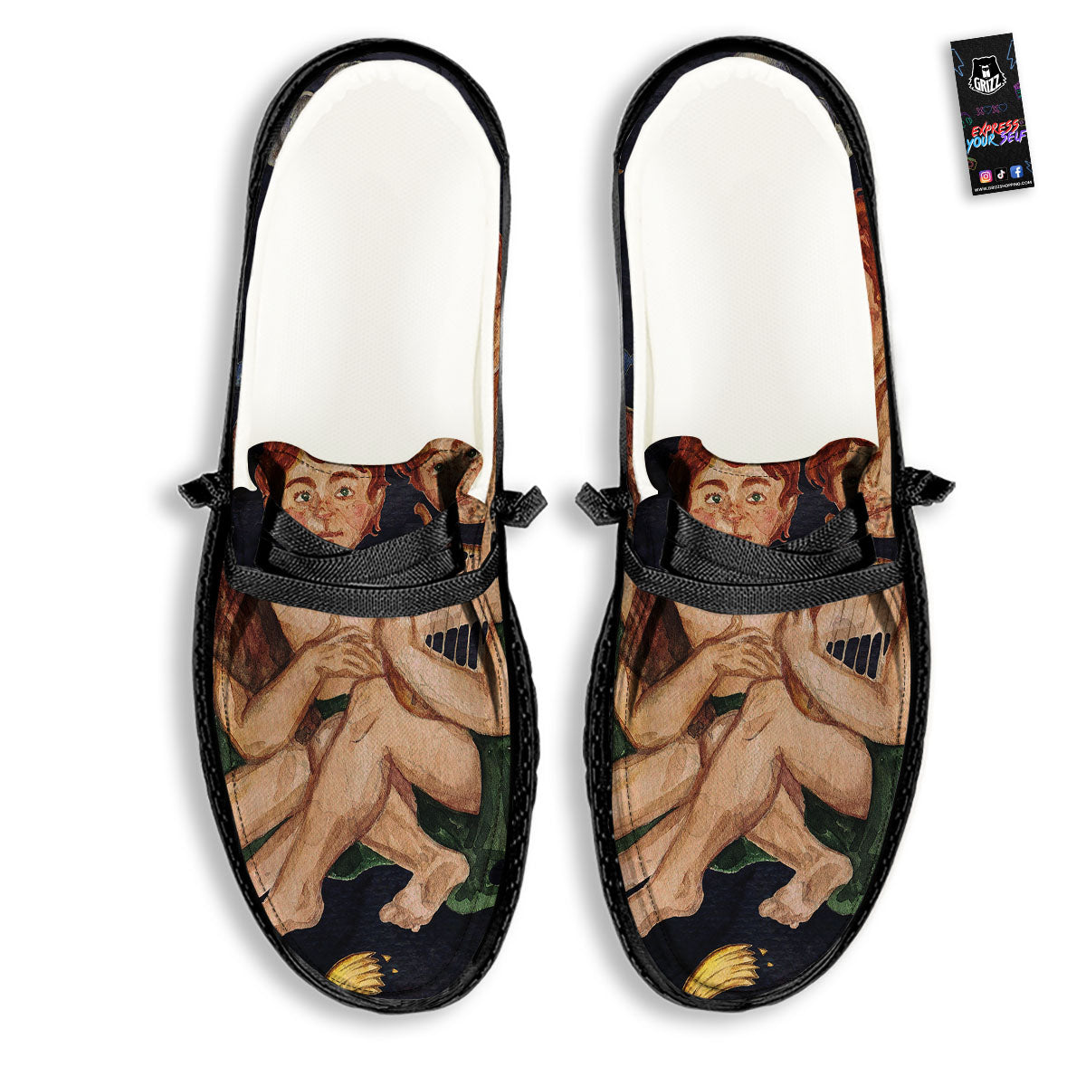 Zodiac Sign Watercolor Gemini Print Black Loafers-grizzshop
