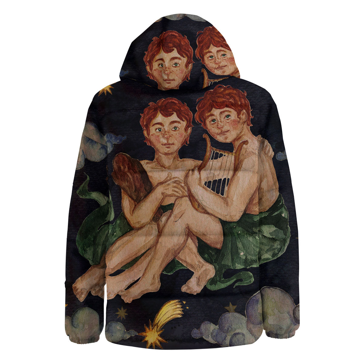 Zodiac Sign Watercolor Gemini Print Down Jacket-grizzshop