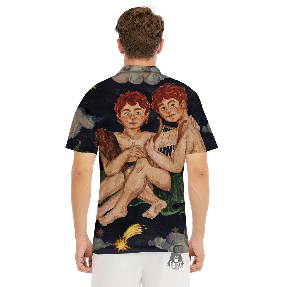 Zodiac Sign Watercolor Gemini Print Men's Golf Shirts-grizzshop
