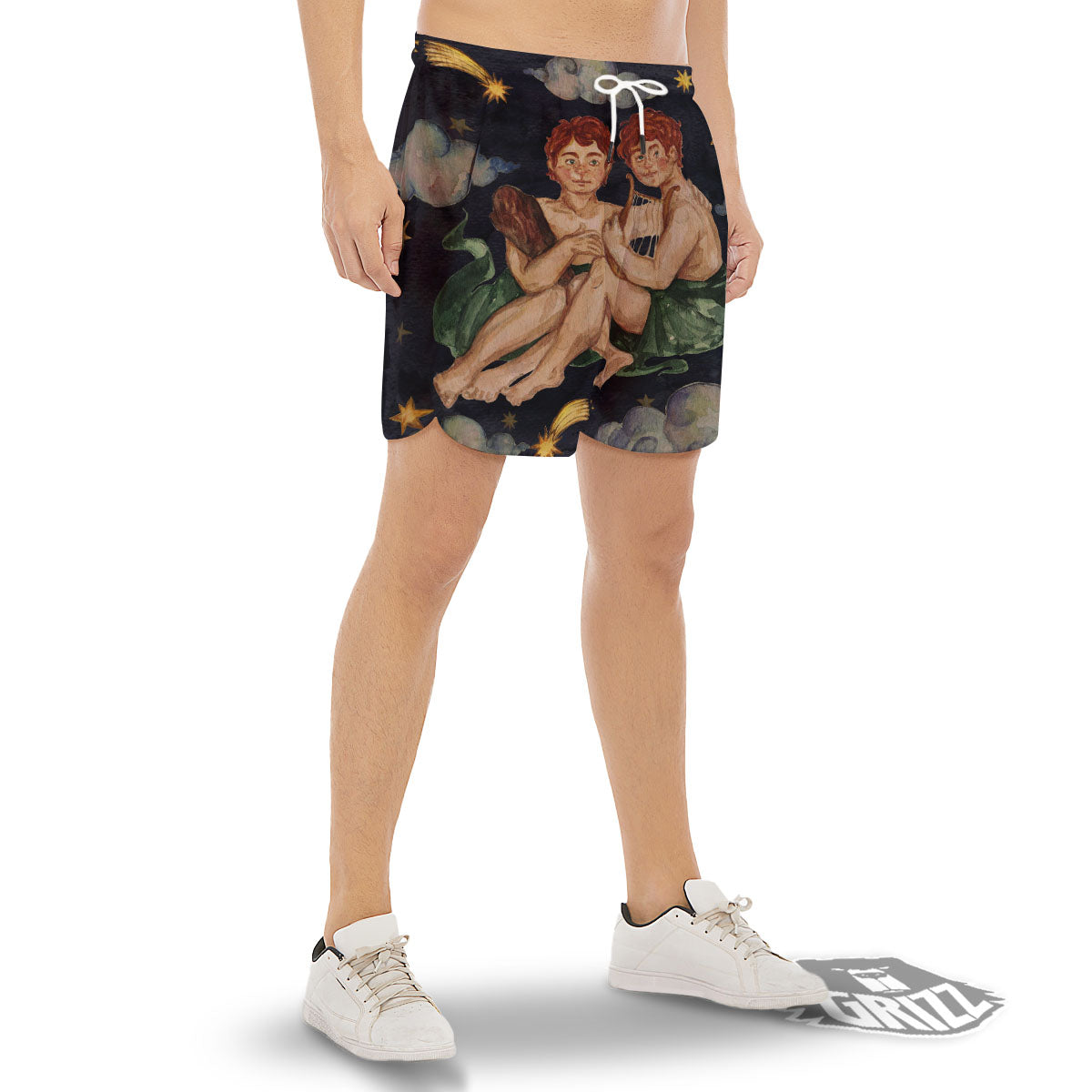 Zodiac Sign Watercolor Gemini Print Men's Gym Shorts-grizzshop