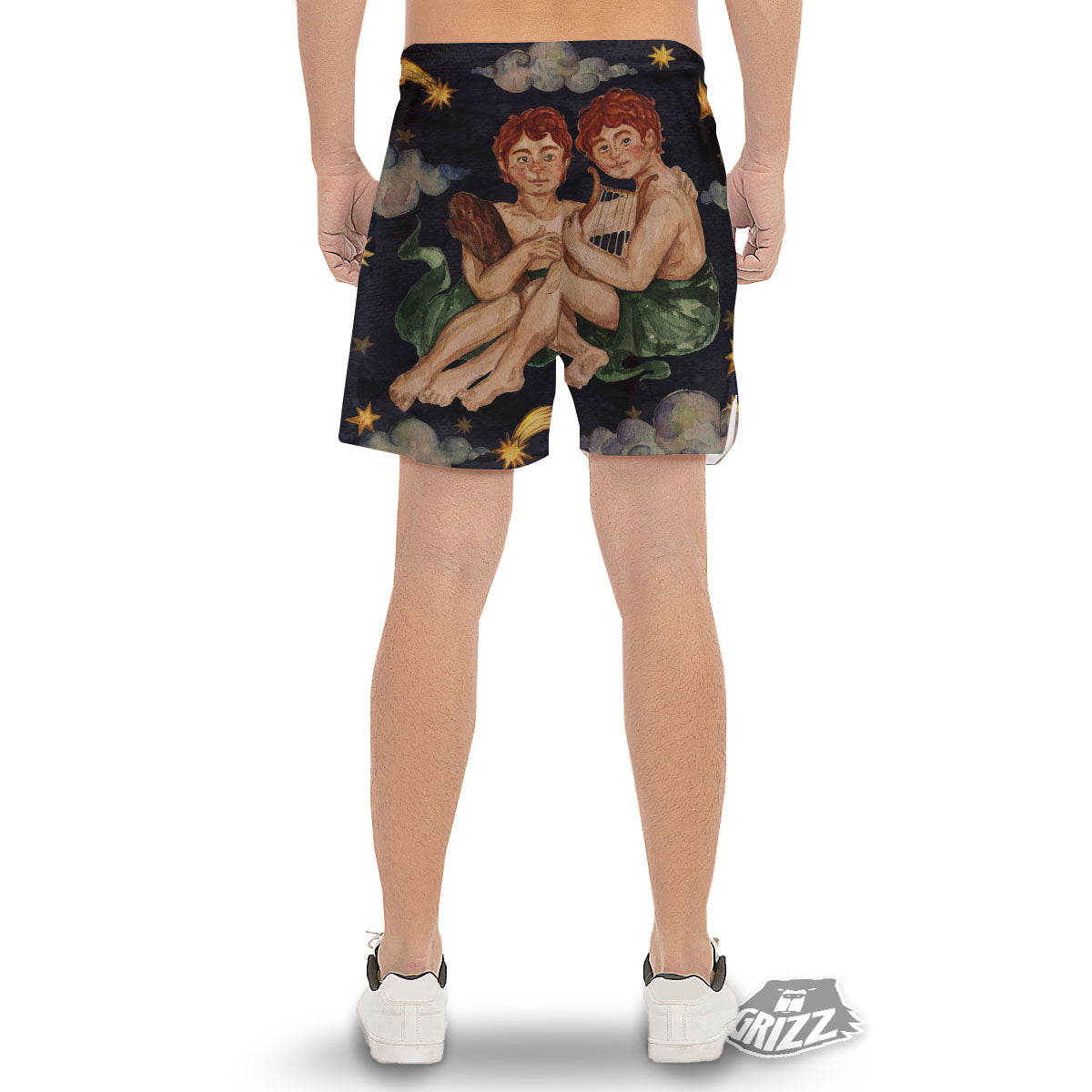 Zodiac Sign Watercolor Gemini Print Men's Gym Shorts-grizzshop