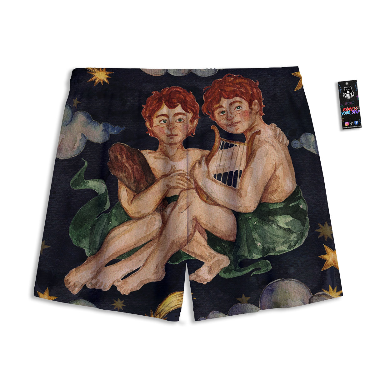 Zodiac Sign Watercolor Gemini Print Mesh Shorts