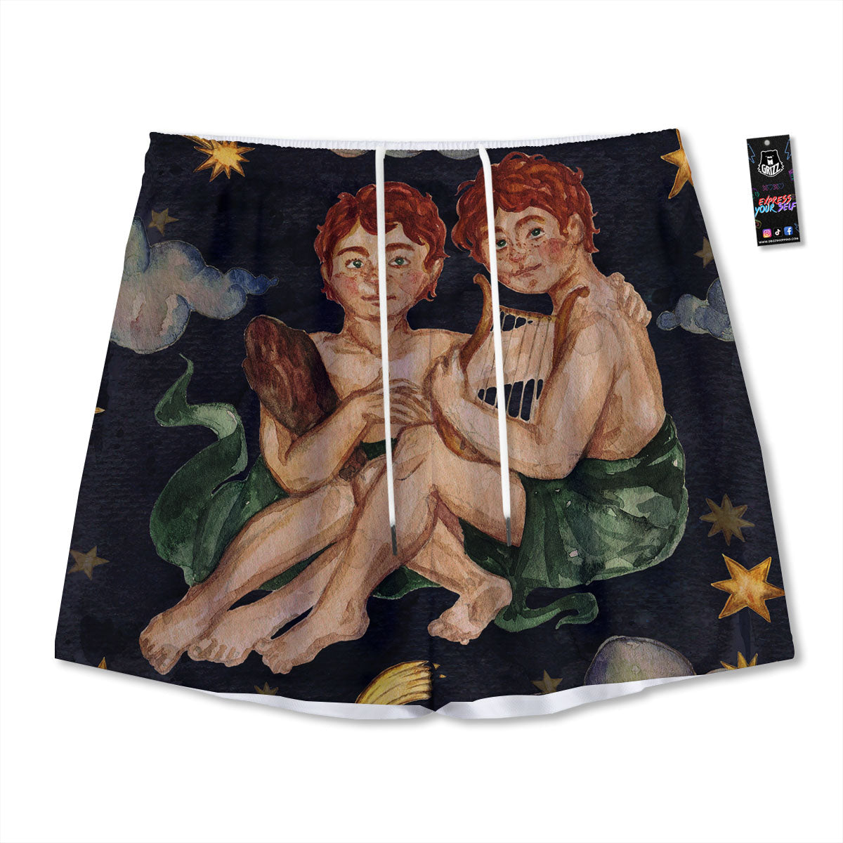 Zodiac Sign Watercolor Gemini Print Mesh Shorts